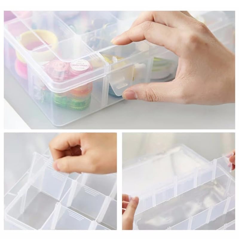 BeatBasic Adjustable 15-Compartment Grid Slot Plastic Storage Box Jewelry Bead Tool for Washi Tape, Art Supplies and Sticker Container Organizer Case - Image 4